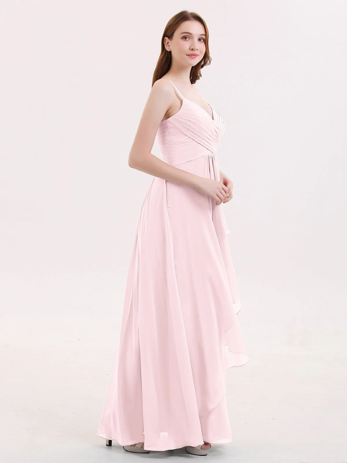 Chiffon Bridesmaid Dresses with Cascade Skirt-Blushing Pink