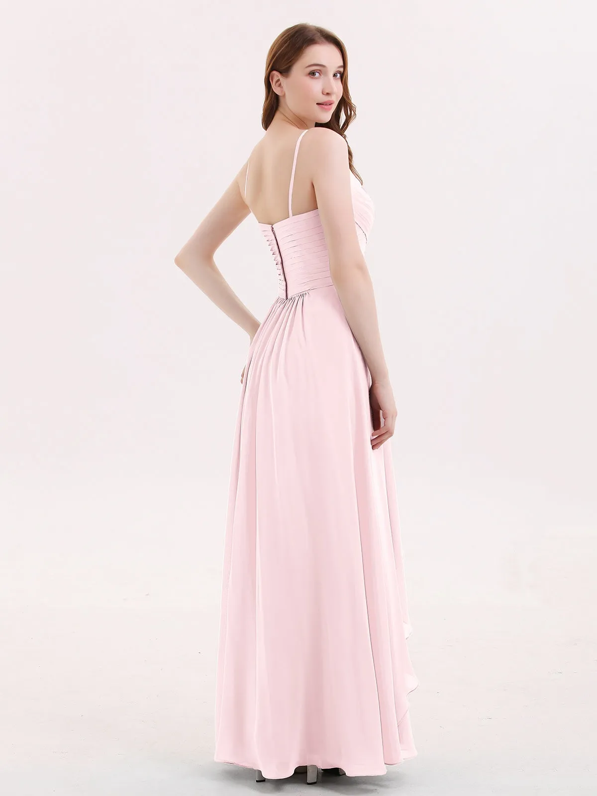 Chiffon Bridesmaid Dresses with Cascade Skirt-Blushing Pink