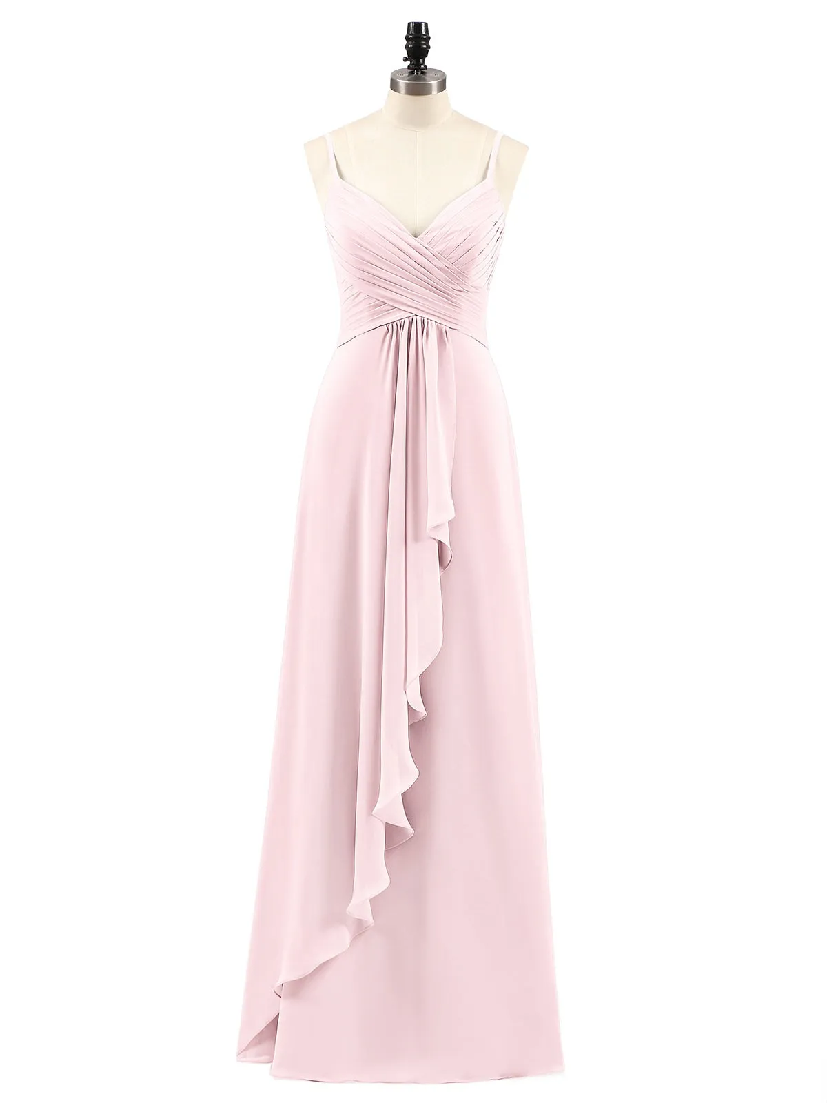 Chiffon Bridesmaid Dresses with Cascade Skirt-Blushing Pink
