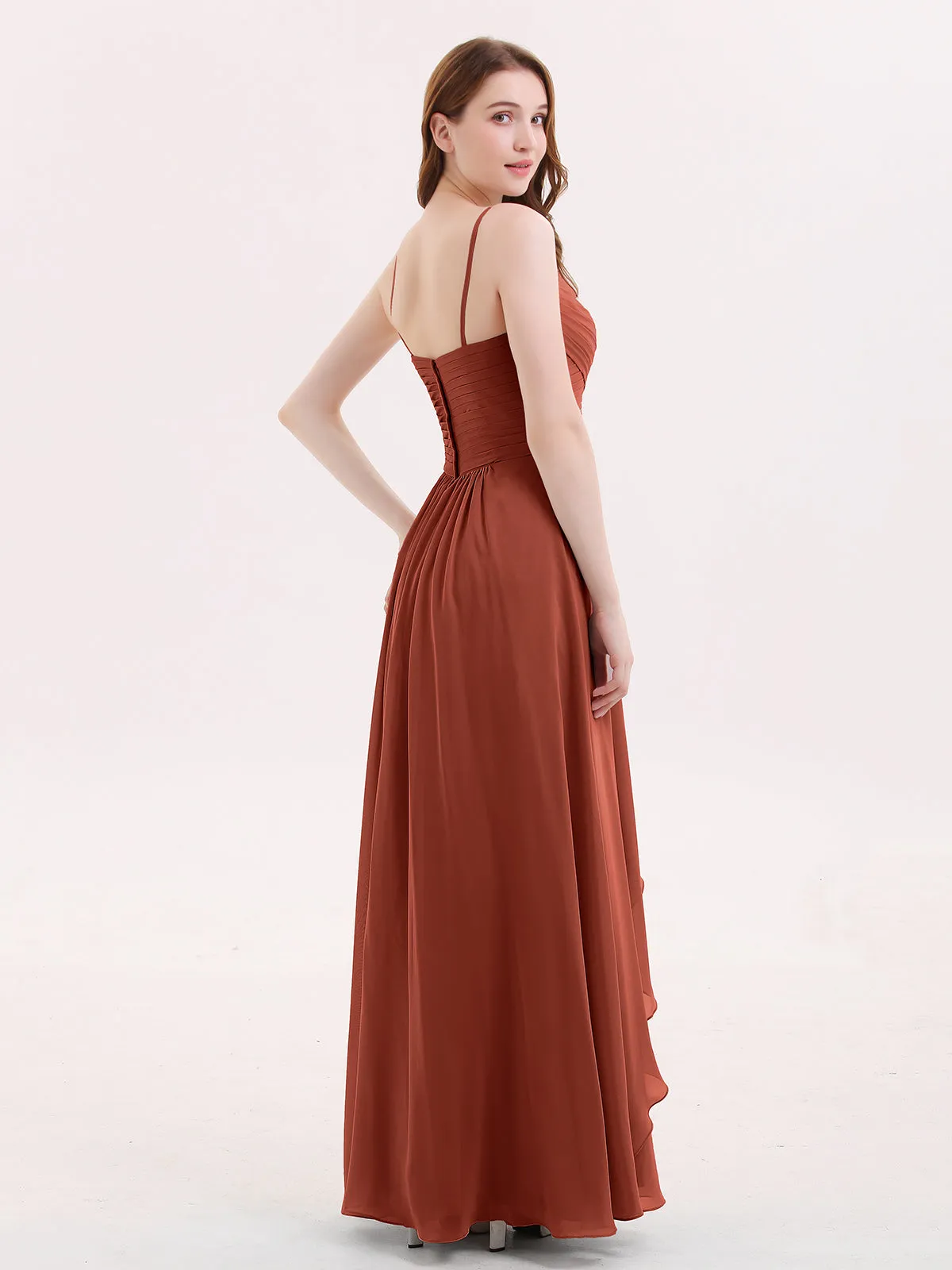 Chiffon Bridesmaid Dresses with Cascade Skirt-Rust Plus Size