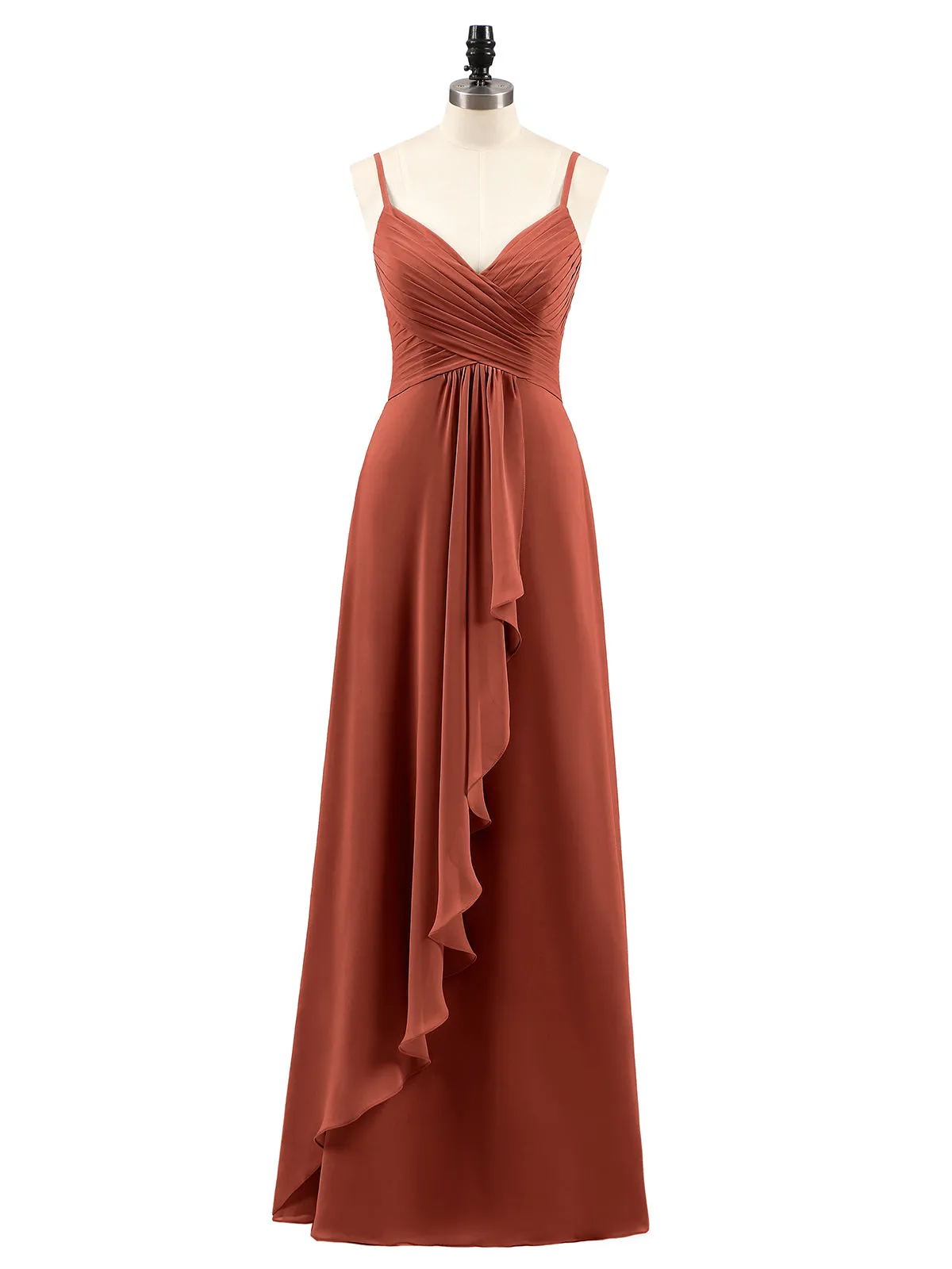 Chiffon Bridesmaid Dresses with Cascade Skirt-Rust Plus Size