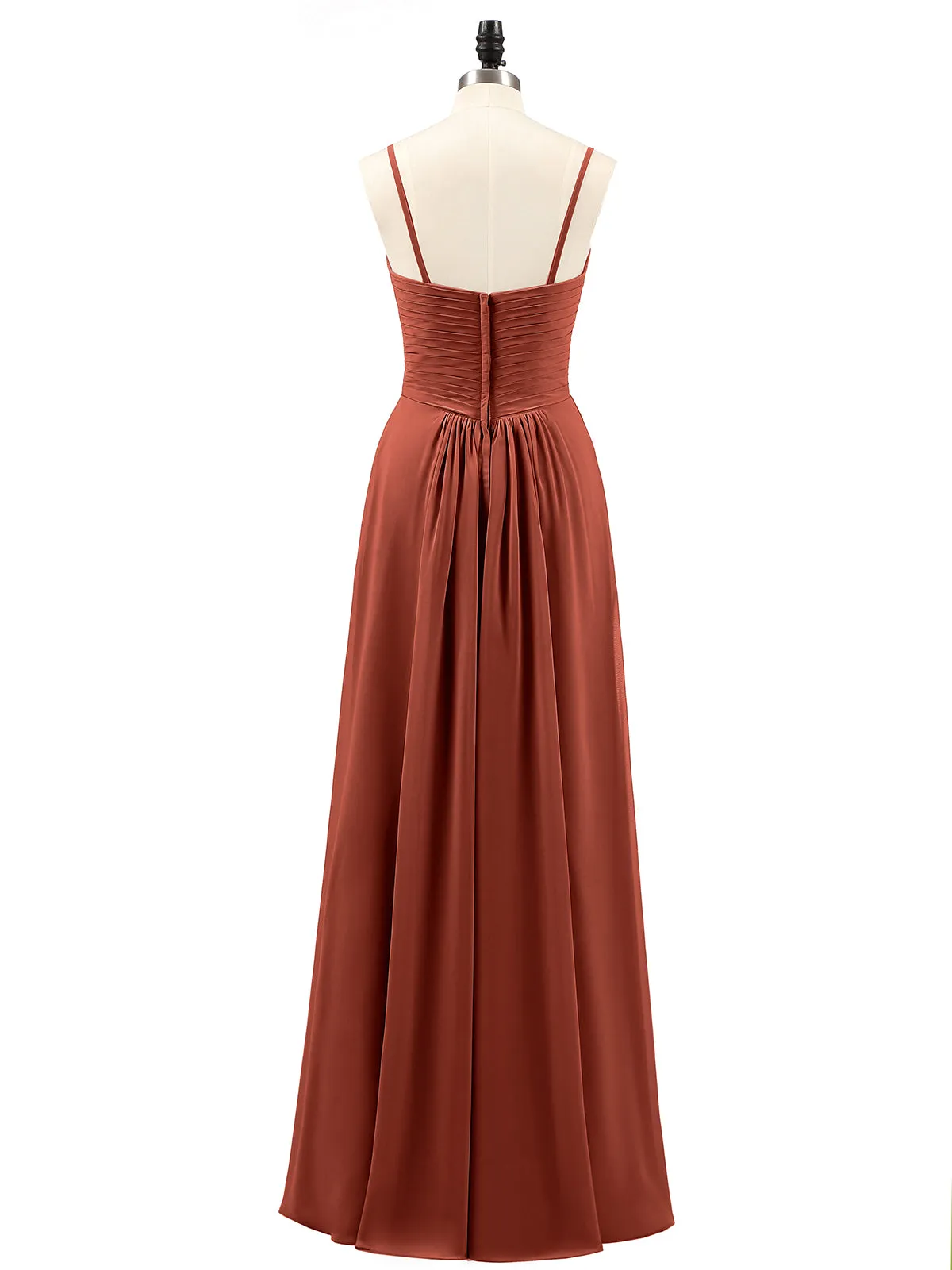 Chiffon Bridesmaid Dresses with Cascade Skirt-Rust Plus Size