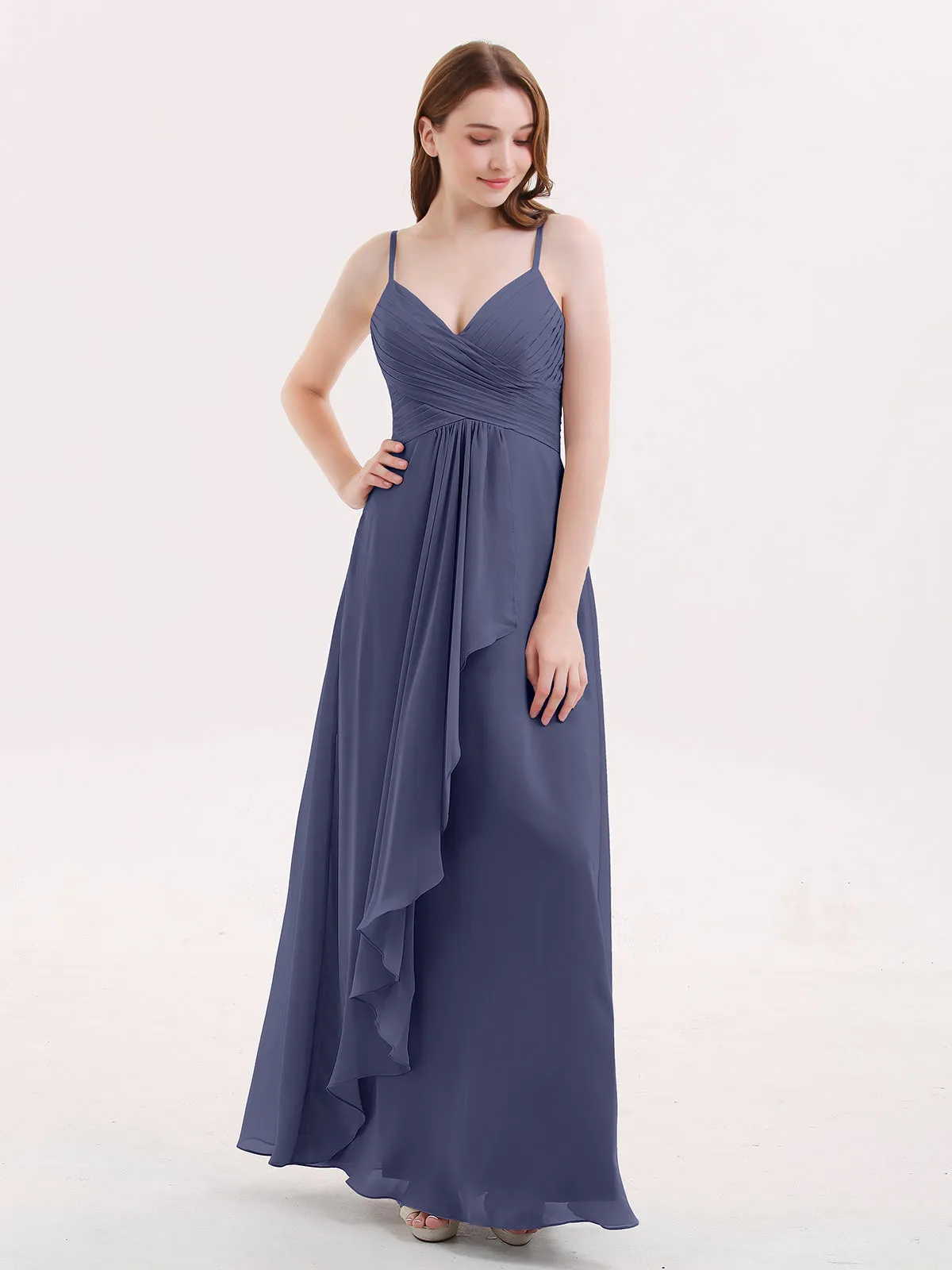Chiffon Bridesmaid Dresses with Cascade Skirt-Stormy Plus Size