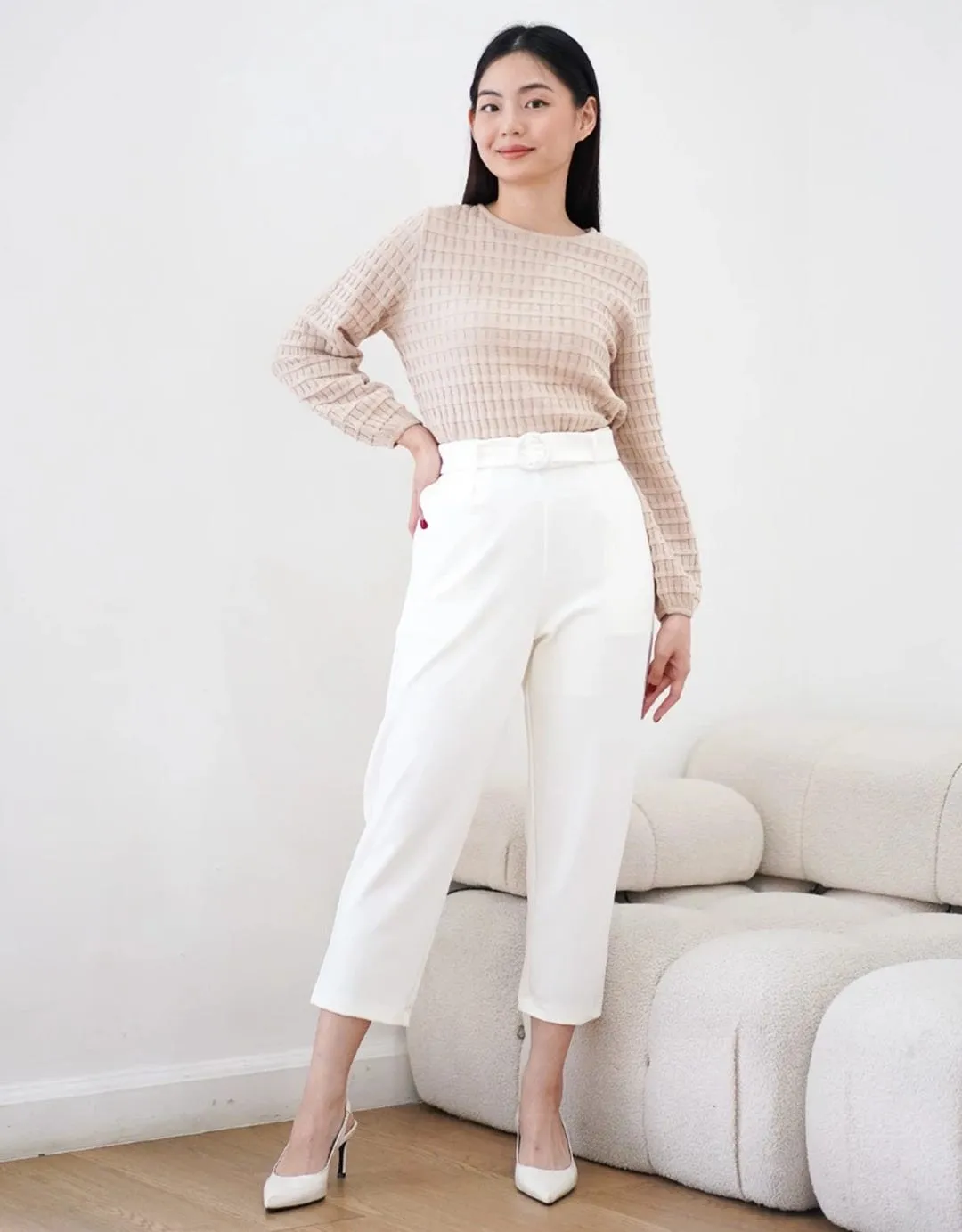 Come Belt Detail Celana Panjang Wanita