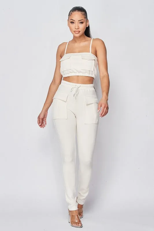 CROPPED CAMI AND JOGGERS SET WITH POCKET DETAILS