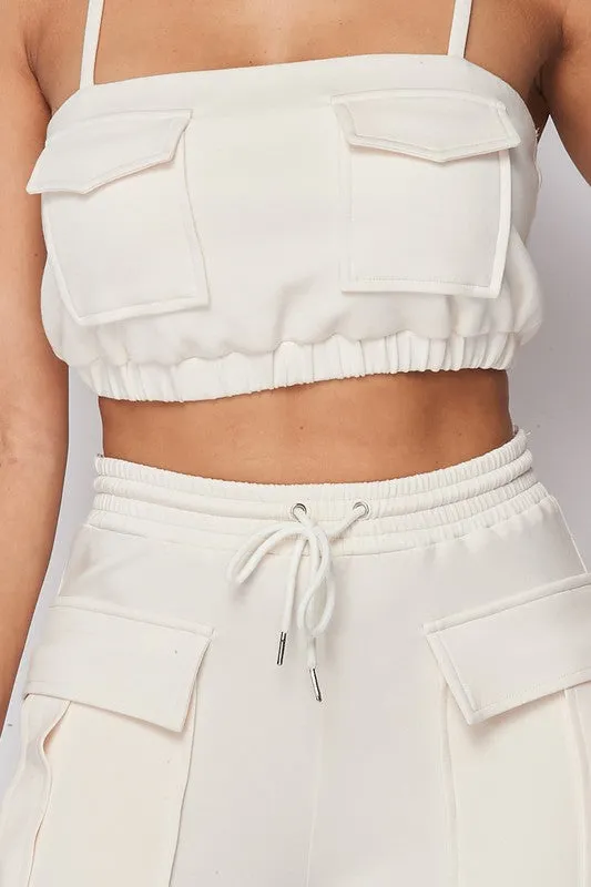 CROPPED CAMI AND JOGGERS SET WITH POCKET DETAILS