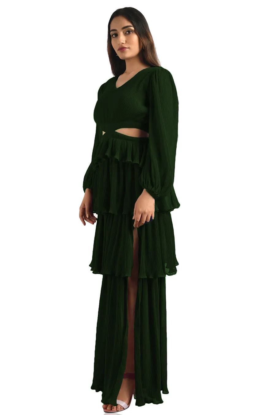 Green Pleated Maxi Dress