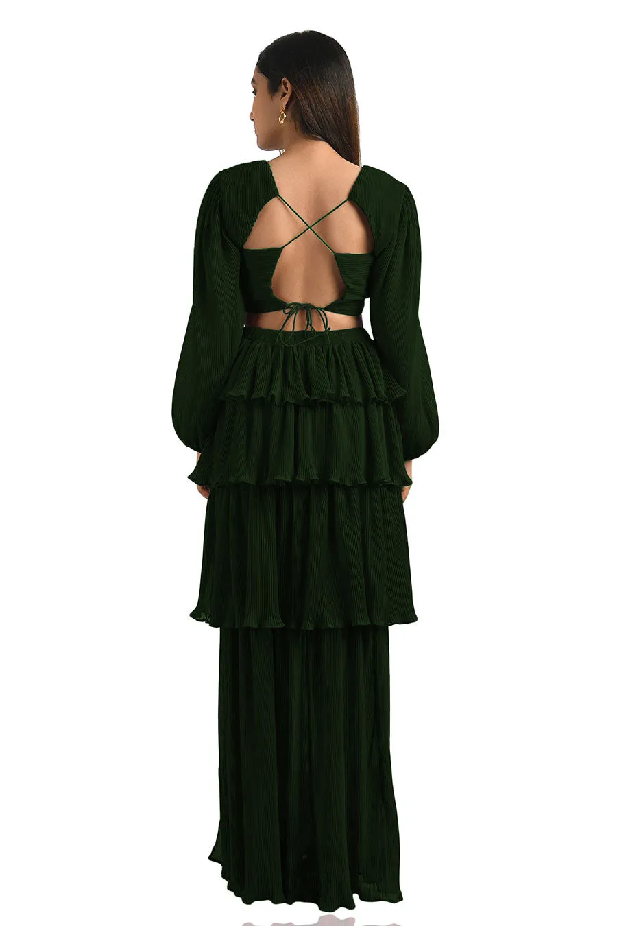 Green Pleated Maxi Dress