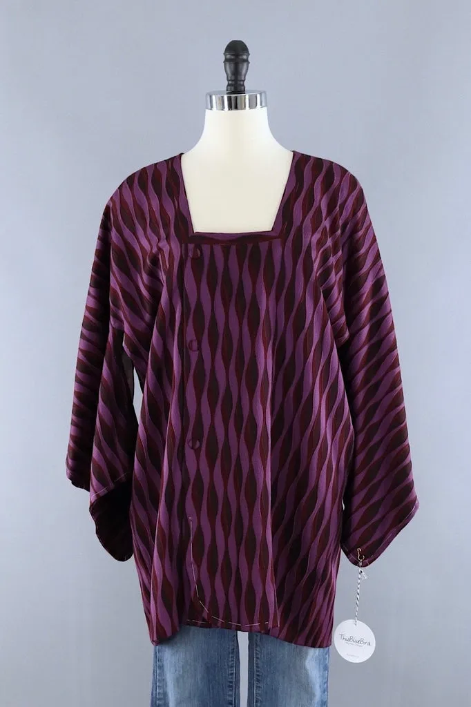 Vintage Silk Kimono Jacket / Purple Waves