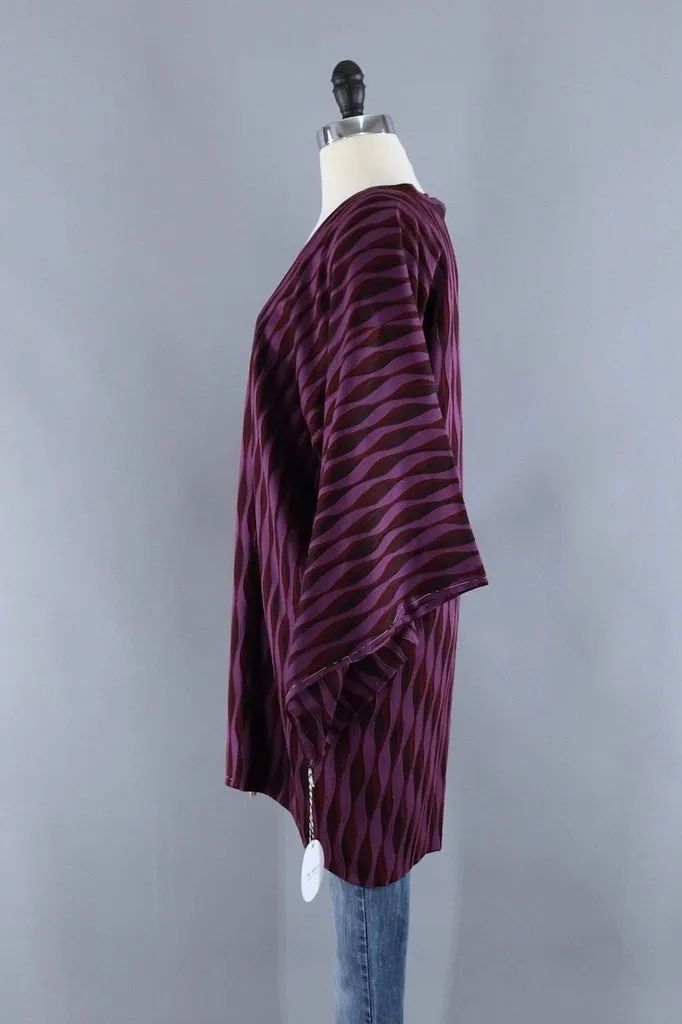Vintage Silk Kimono Jacket / Purple Waves