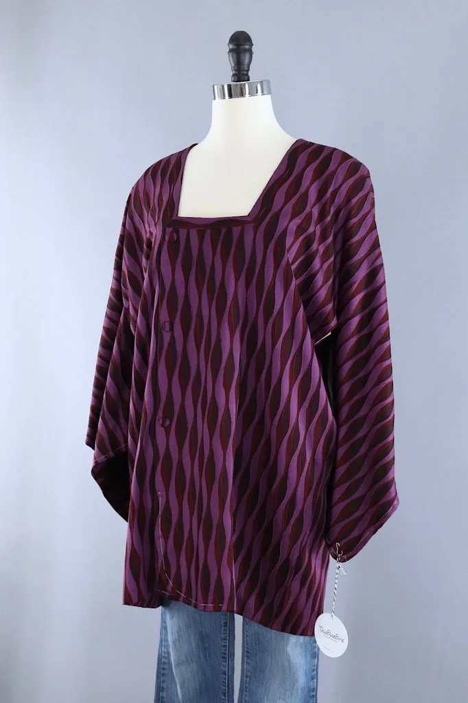 Vintage Silk Kimono Jacket / Purple Waves