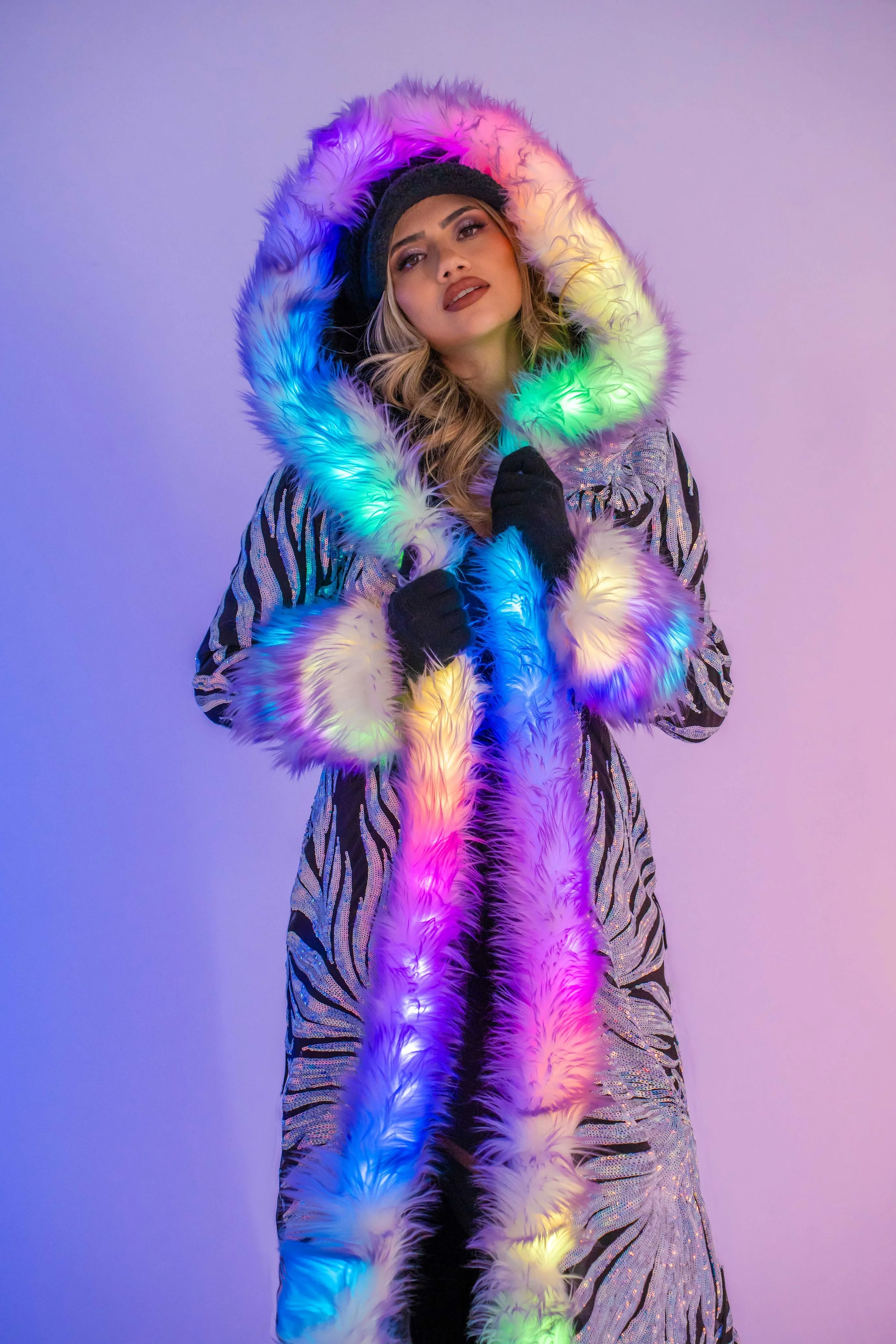 Women's LED Sequin Temptress Coat in "Black Lilac"