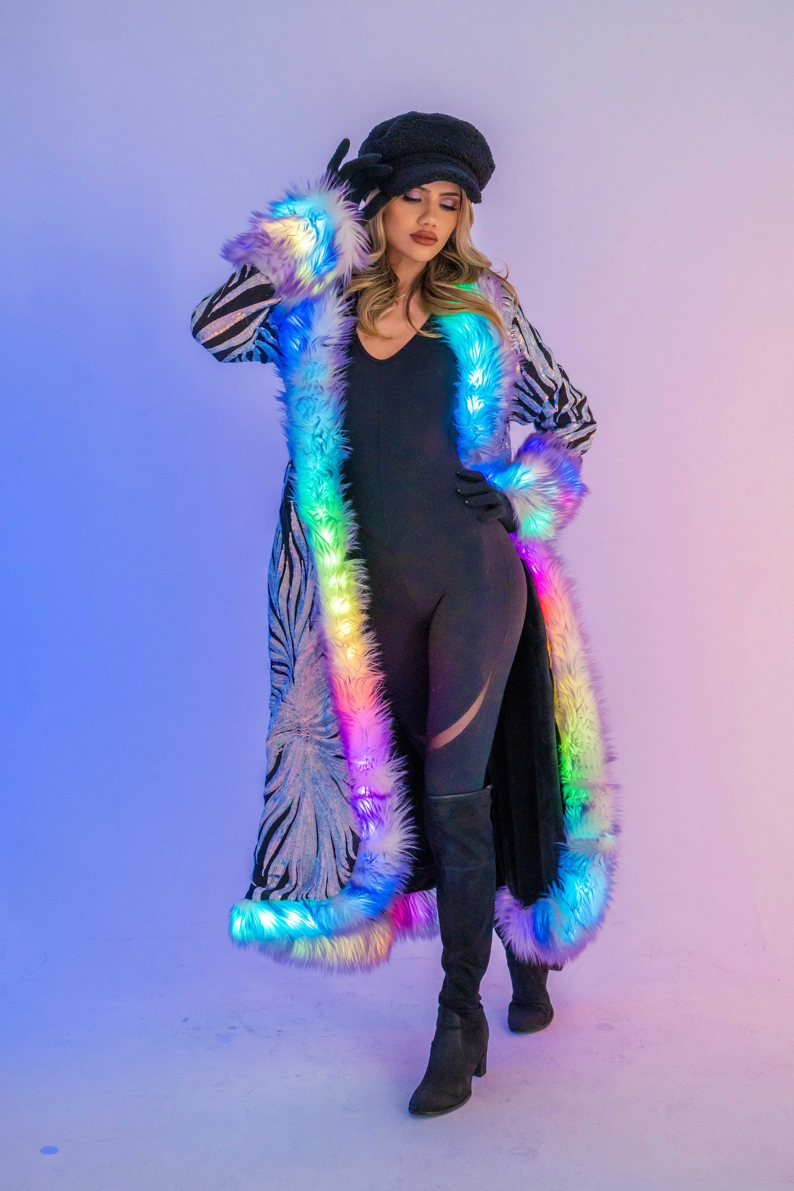 Women's LED Sequin Temptress Coat in "Black Lilac"