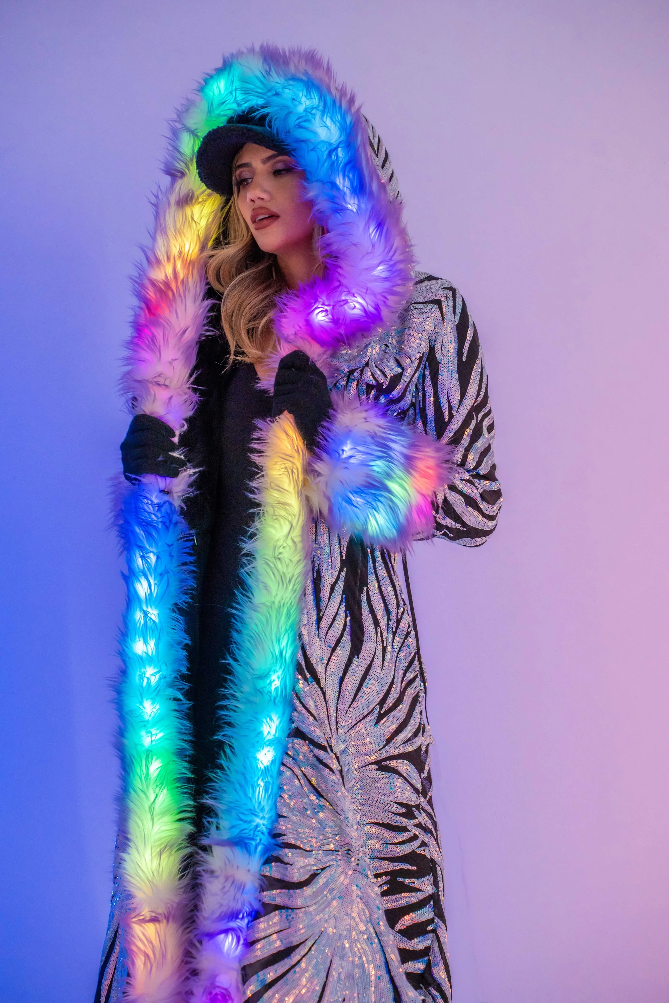 Women's LED Sequin Temptress Coat in "Black Lilac"
